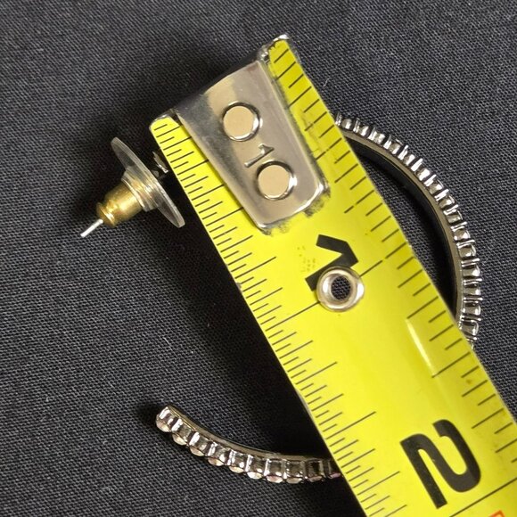 Sparkling Rhinestone Hoop Earrings Smokey Silver Tone Crystal Pave Round Hoops - Picture 5 of 6